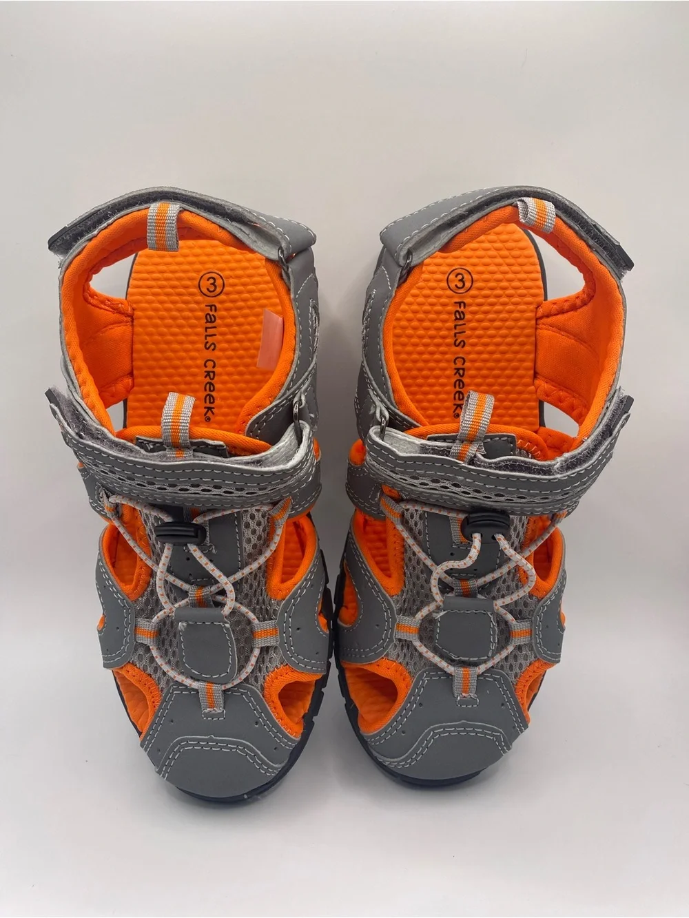 Falls Creek Gray and Orange Kids Active Hook-and-Loop Sandals